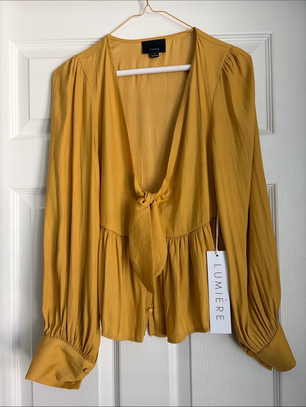 Lumiere Mustard Tie-Front Long Sleeve Blouse